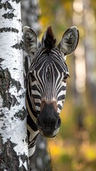 Obraz premium Zebra in the birch forest