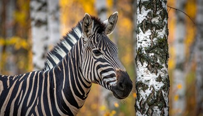 Obraz premium Zebra in the birch forest