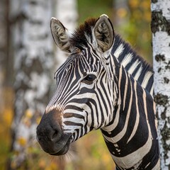 Obraz premium Zebra in the birch forest