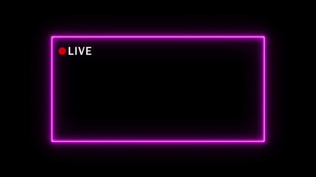 Neon live streaming frame animation. Glowing streaming game live Stream overlay motion graphics. 4k Animation video on Black Background