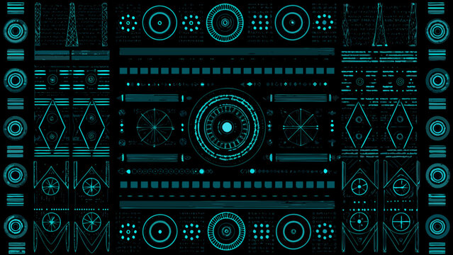 cyan hud interface pack a large collection of heads up display elements on black background high quality professional