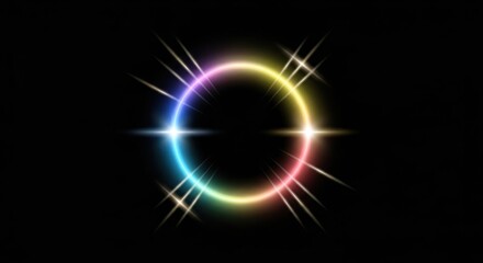 Fototapeta premium Vibrant glowing circle with colorful light effects on a dark background.