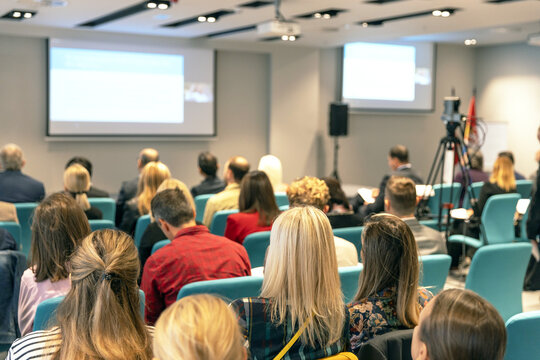 Hybrid live video streaming business conference and presentation or international political event