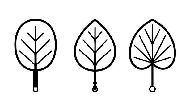 Tal patar pakha icon set black and white vector palm leaf hand fan silhouettes minimalist design