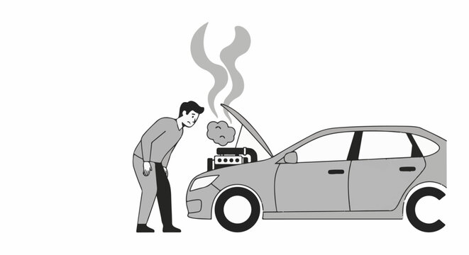 Man looking at car engine smoking