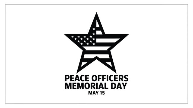 peace officers memorial day star badge with american flag pattern and date may 15, patriotic vector illustration honoring law enforcement service, sacrifice, duty and national remembrance 