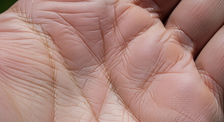 Naklejka premium Crepey skin close up texture wrinkles hand palm natural detail soft smooth delicate
