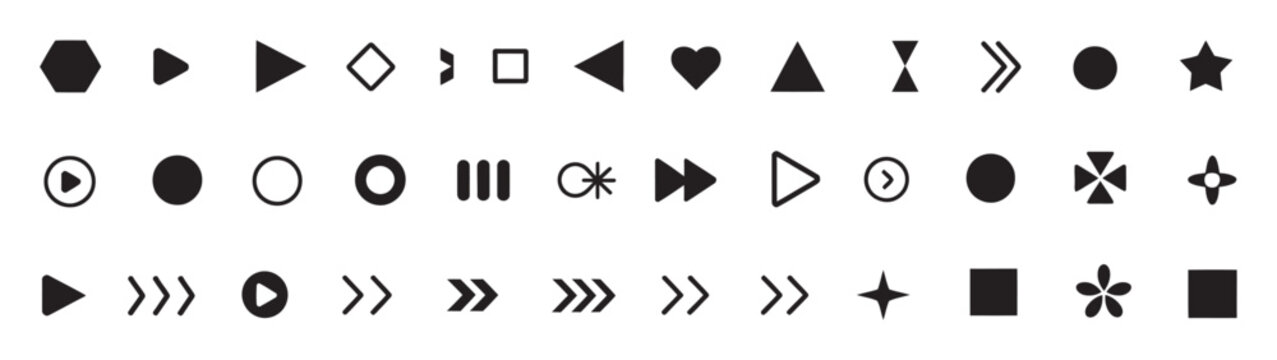 Bullet points list icon set, minimal geometric shapes arrows stars hearts outline icons for app UI, website design and infographic layouts isolated vector illustration collection.
