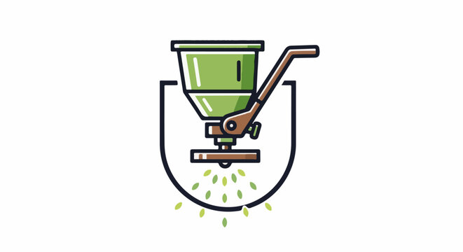 Green seeding machine scattering small green oval objects