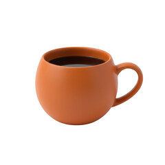 Round orange ceramic coffee mug filled with dark liquid isolated on a transparent background