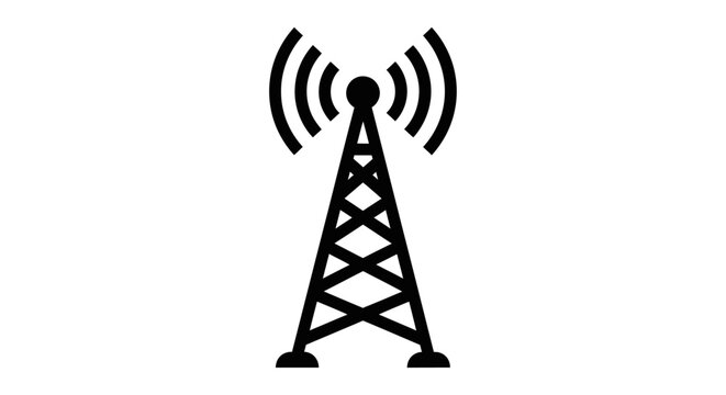 Cell tower, communication tower, radio antenna, signal icon, black vector symbol