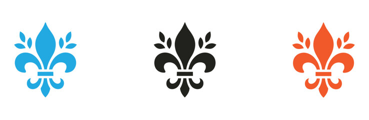 Fleur de lis symbol icon set in blue black and orange colors vector illustration © Nabila