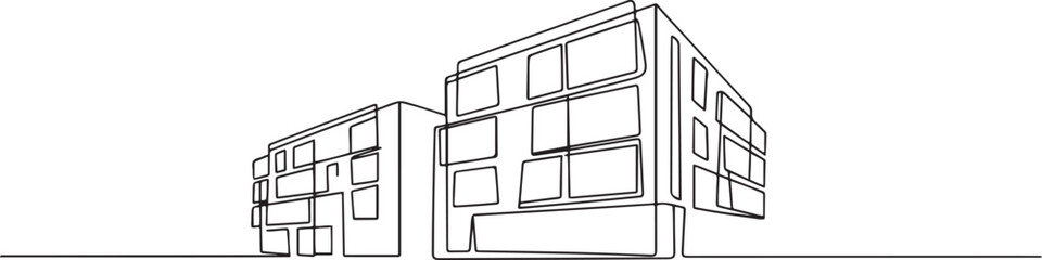 continuous one line drawing of two modern apartment buildings a residential real estate complex in the city vecto.one line art in white background © alimon