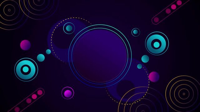 Abstract geometric background with concentric circles and dots on dark gradient animation