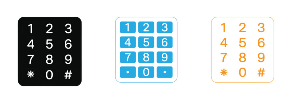Telephone keypad icon set with black, Blue and orange color schemes for user interface design vector illustration