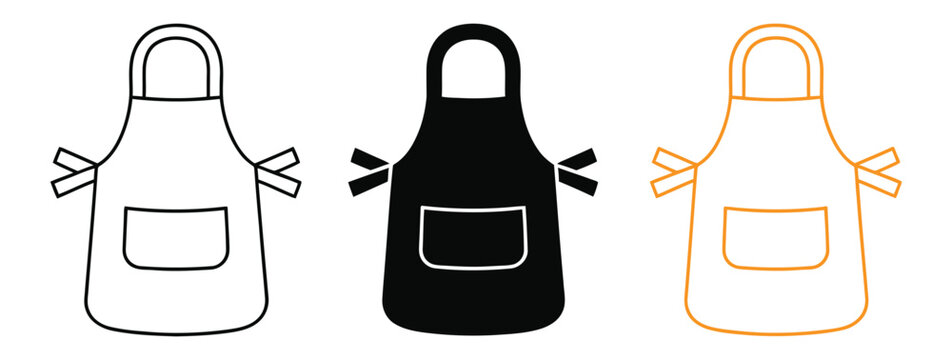 Three colorful apron icons in black, White and orange on clean background for cooking and kitchen use vector illustration