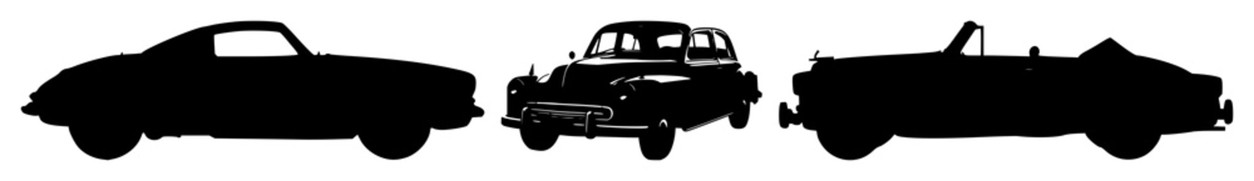 Vintage car set with old-fashioned silhouette design featuring classic, antique, retro with automobile and transport