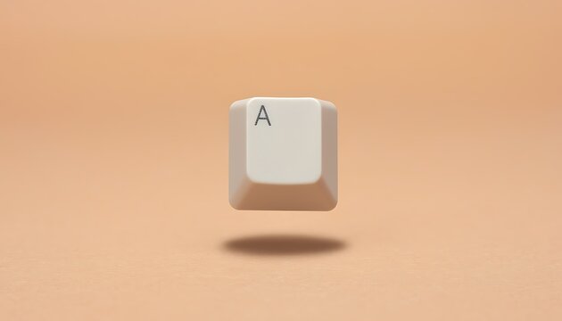 Floating keyboard key labeled a on neutral background with soft shadows