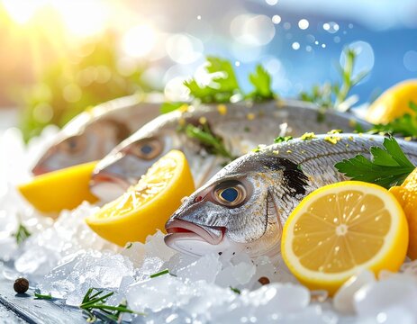 Frischer Fisch auf Eis mediterraner Marktstil