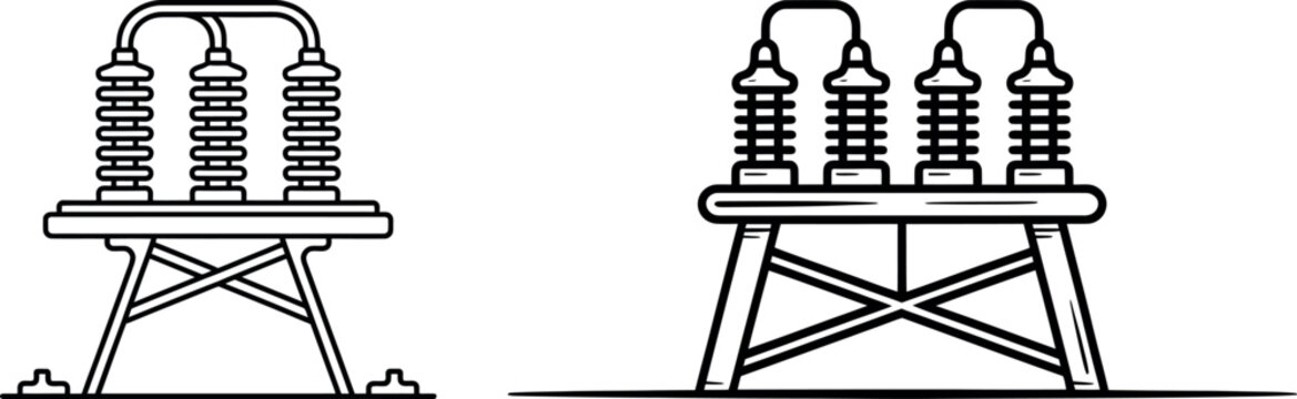 Electrical power substation equipment with insulators and conductors high voltage power line electricity substation equipment insulator