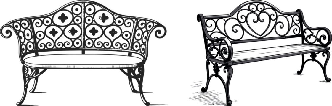 Two vintage ornate wrought iron garden benches with garden bench outdoor furniture patio furniture antique bench metal bench park bench ironwork