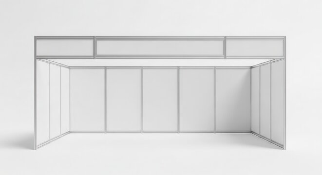 Blank exhibition booth stall stands isolated against a white background for promotional display.