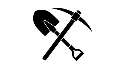crossed shovel and pickaxe silhouette on white background © Jubayar