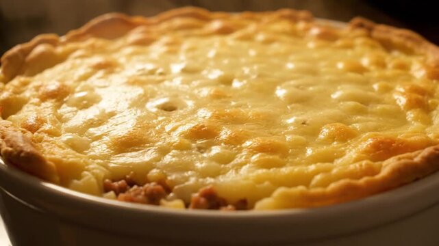 Close up Golden Brown Shepherd's Pie. Representing Fresh Baked Food