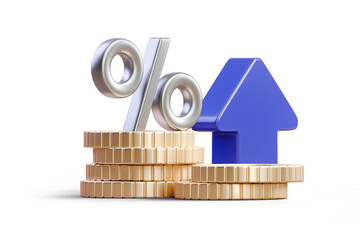 Finance performance of return on investment ROI concept with arrow. Income salary rate increase. Business profit growth margin revenue. Cost sale icon. Percentage sign. 3d rendered illustration © Nadezhda