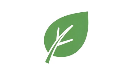 Fototapeta premium Green Leaf Icon with White Branch on White Background