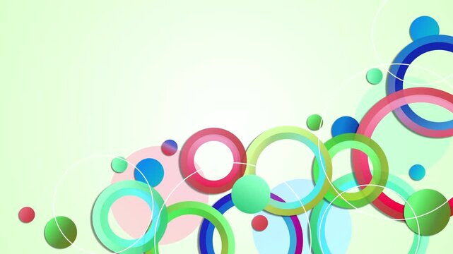 Abstract background overlapping translucent rings and circles along the bottom-right animation