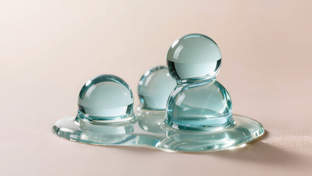 Blue serum bubbles hyaluronic acid hydration skincare concept