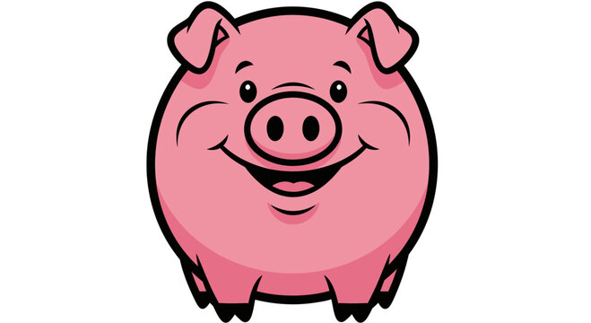 Smiling Pink Pig Cartoon Character Face.