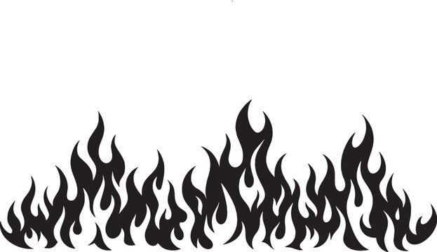 Black fire flame silhouette vector, tribal style burning bonfire border, decorative hot flame element for car decals and tattoo design