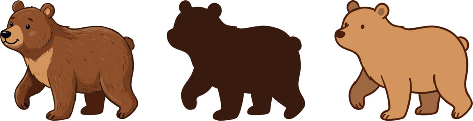 Bear Icon Set Featuring Brown, Black, and Beige Bears for Wildlife, Nature, and Animal Design Projects © Lilufa
