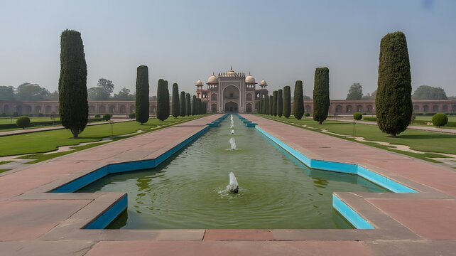 Humayun's tomb of Mughal Emperor Humayun designed by Persian architect Mirak Mirza Ghiyas in New Delhi, India. Tomb was commissioned by Humayun's wife Empress Bega Begum