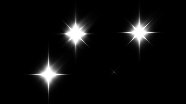 Bright twinkle star animation with shimmering light bursts and glowing particles, clean vector doodle style overlay for celebration on black background. 4k