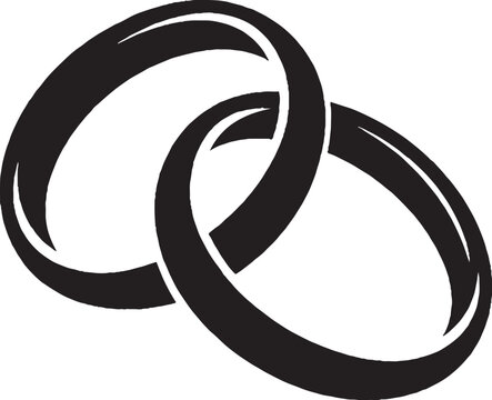 Interlocking wedding rings vector icon, black and white marriage bands illustration, elegant jewelry silhouette for bridal invitations and romance