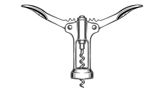 Detailed illustration of a metallic corkscrew isolated on a white background