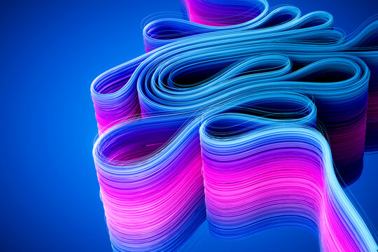 3D magenta fiber flow looping through a vivid blue frame