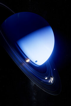 3D ringed planet orbit scene with moon and astronaut