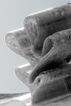 3D circuit glass ribbon folding into a futuristic form