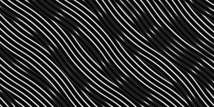 Seamless wavy abstract lines vector on black background.