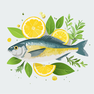 Fisch mit Zitrone mediterranes Flatlay