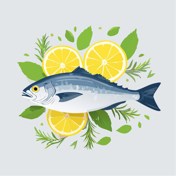 Fisch mit Zitrone mediterranes Flatlay