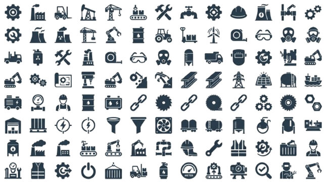 Industrial icons pack , white background 

