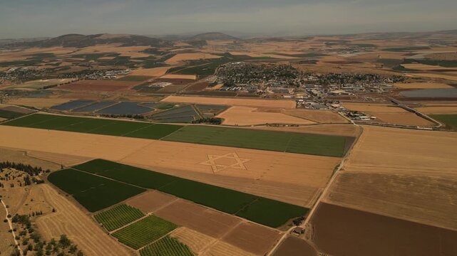 Aerial View of Gilboa Mountains Overlooking Agricultural Valley Israel