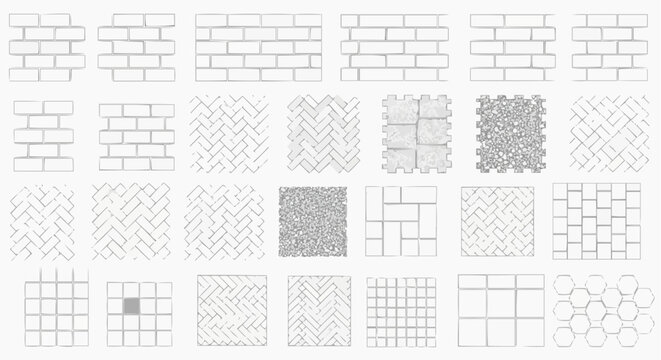 Set of various seamless floor and wall tile patterns, brickwork, stone, mosaic and paving textures