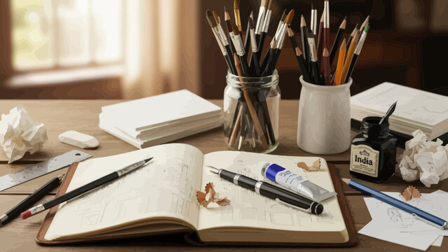 Artistic Supplies for Drawing and Sketching in a Studio