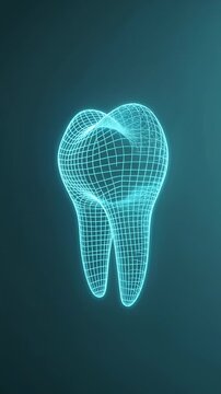 Futuristic 3D Wireframe Tooth on Gradient Blue Background